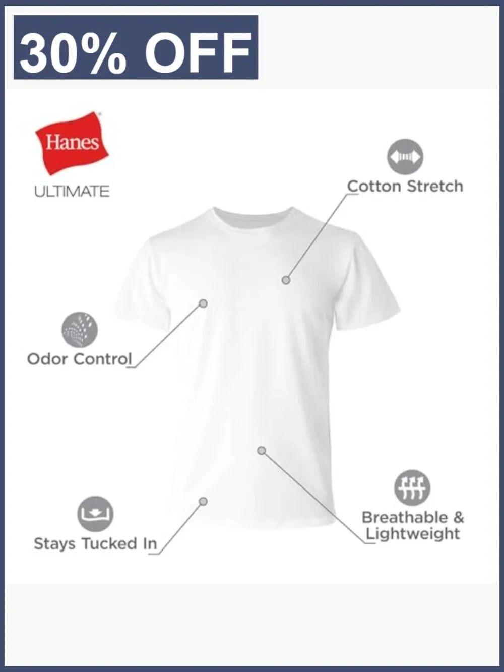 Men's Cotton Stretch Crewneck Undershirts 4-Pack Moisture Wicking Odor Control